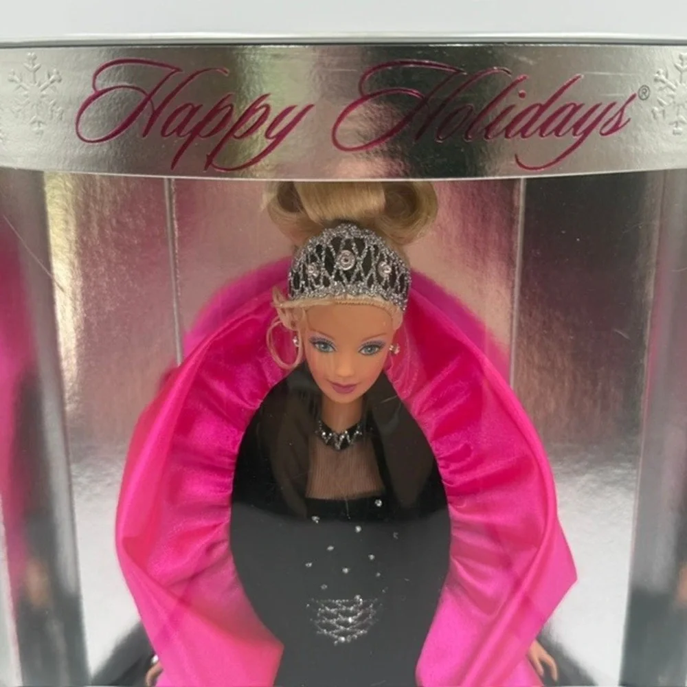 Mattel Happy Holidays Barbie 1998 Special Edition Black Gown Pink Wrap 20200 NEW